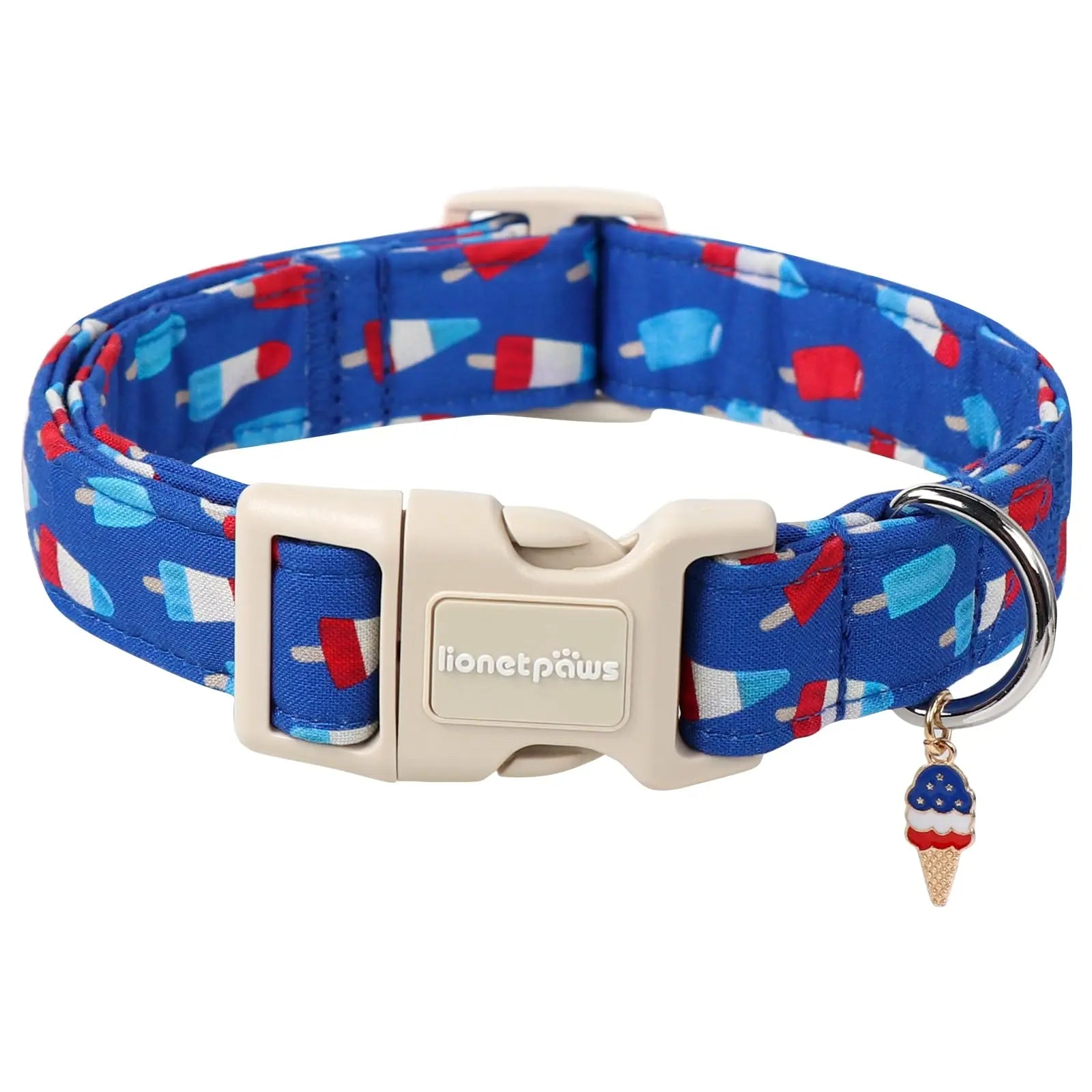 Lionet Paws Blue Summer Dog Collar - Cute Anchor Graphic Pendant, Non-Stretchy, Hand Wash Only for Small-Medium Male Dogs, Collars