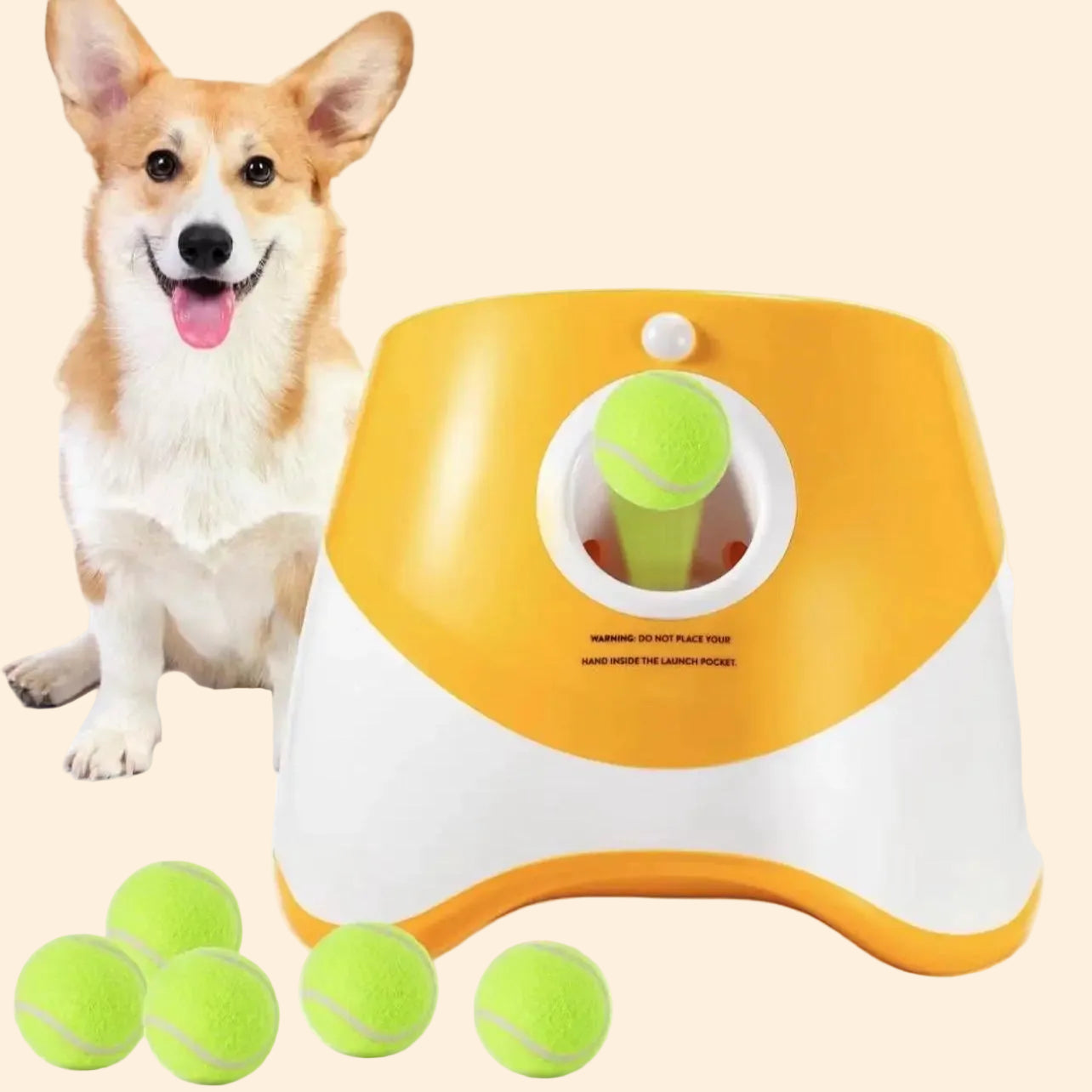 Dog Automatic Ball Launcher - Auto Launch, PVC Material, 3 Distances, 2200Mah Li-Ion Battery, 3 Tennis Balls Included, Supervised Use, Indoor/Outdoor Interactive Indoor Training Toy for Small-Medium Dogs, Indoor Training Ball