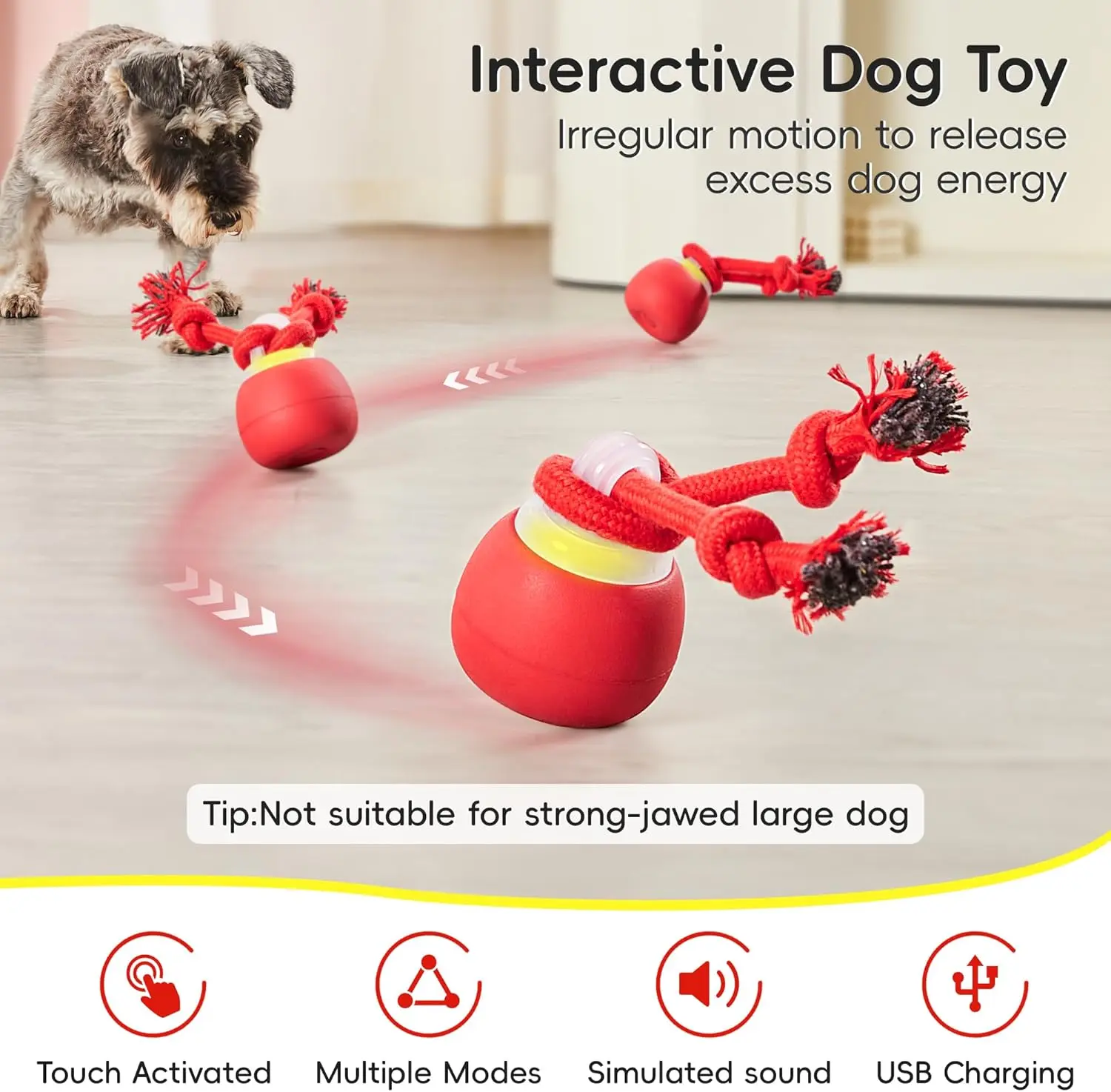 Ball Toy - Touch Activated, Rechargeable, Squeaky Toy - Interactive Moving Ball