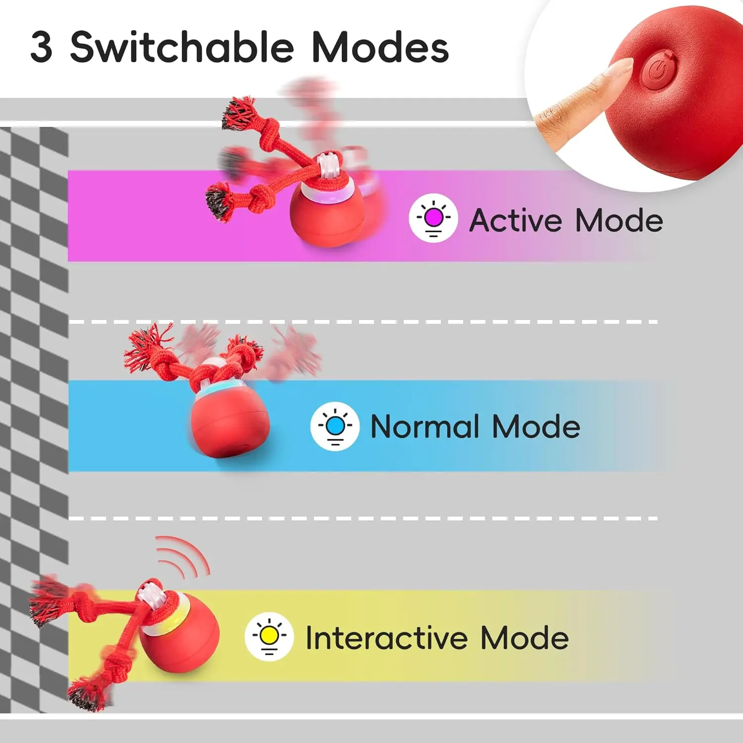 Ball Toy - Touch Activated, Rechargeable, Squeaky Toy - Interactive Moving Ball