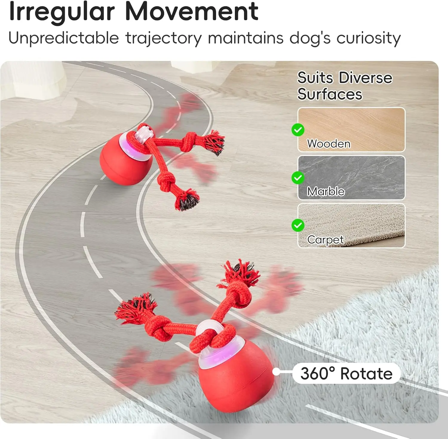 Ball Toy - Touch Activated, Rechargeable, Squeaky Toy - Interactive Moving Ball