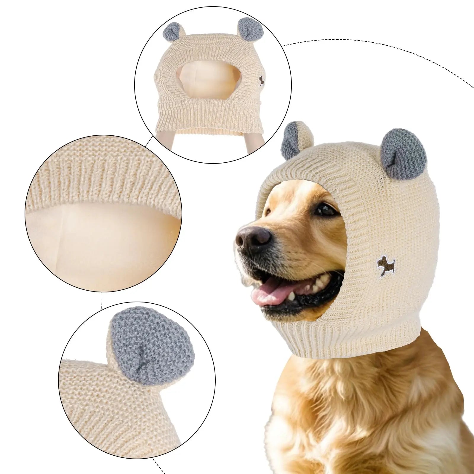 Quiet Ears for Dogs, 1 Pc Dog Ear Muffs for Noise Protection, Winter Warm Pet Caps—Christmas Puppy/Cat Hats with Ears for Medium to Large Dogs