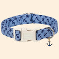 Lionet Paws Blue Summer Dog Collar - Cute Anchor Graphic Pendant, Non-Stretchy, Hand Wash Only for Small-Medium Male Dogs, Collars